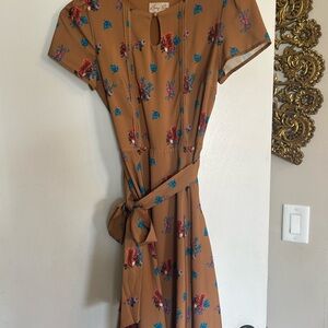 Lindy Bop Tan Dress with Squirrel Print
